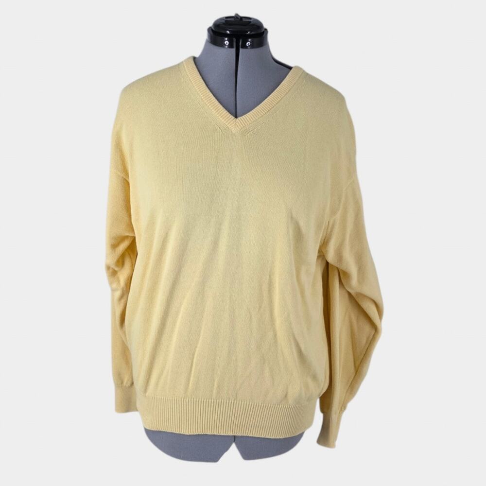 Jos. A. Bank Sportswear Sweater Men's L Buttery Yellow V-Neck Pullover USA VTG
